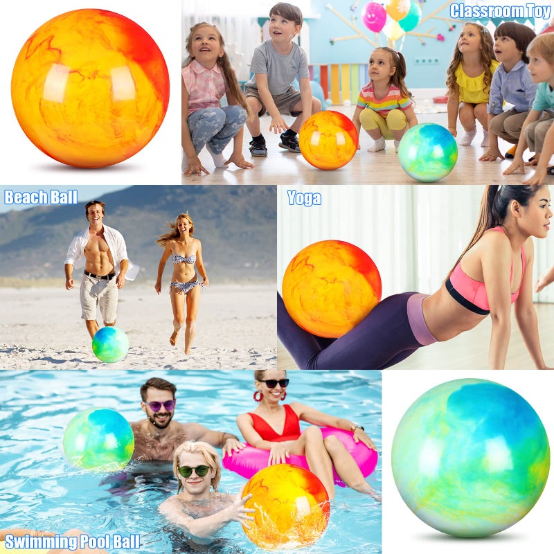 Deekin 2 Pcs 15 Inch 18 Inch Marbleized Bouncy Balls Large Hedstrom Ball Inflatable Rubber Playground Sensory Balls Bouncy Toys Balls for Outdoor School Water(15 Inches Green and Yellow) - Image 4